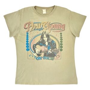 MadeWorn Single Stitch Green Gray Distressed Neil Young On Tour T-Shirt Tee sz M